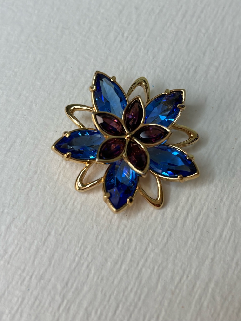Swarovski Gold-Tone Floral Brooch with Blue and Purple Crystal Petals
